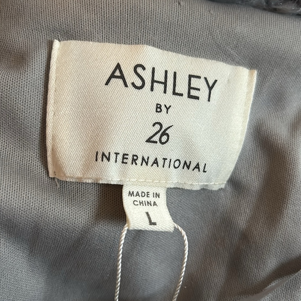 Ashley by 26 International gray faux fur long vest hoodie jacket sweater L - Picture 6 of 8